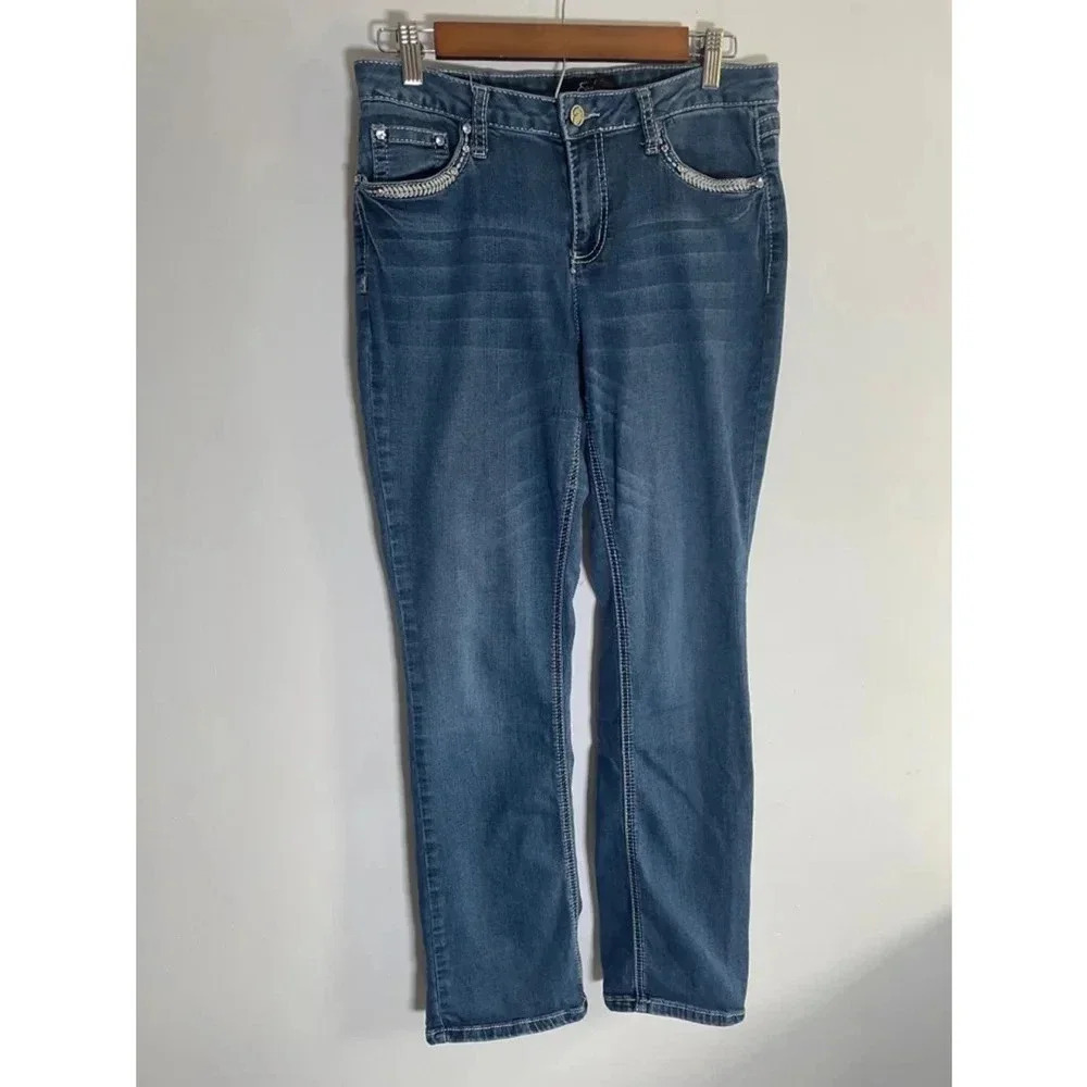 Women's Earl Jeans Barely Boot Bling Y2K Bootcut Jeans Size 10 Blue GUC! 0122